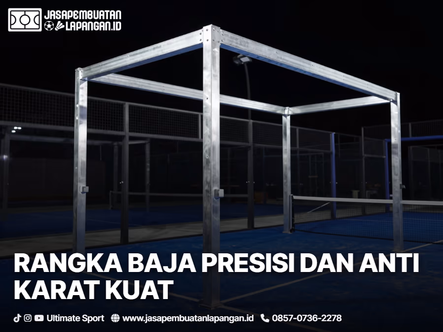 Cara Bangun Lapangan Padel: Panduan Step by Step 2 02-perakitan-kerangka-baja-vertikal-dan-pagar-jaring-besi