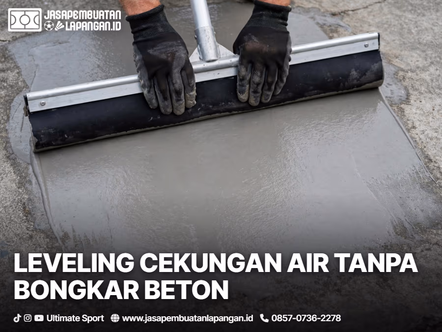Panduan Mengatasi Lantai Lapangan Olahraga Retak dan Menggenang Air 4 teknik leveling lantai lapangan beton menggunakan acrylic resurfacer tanpa bongk