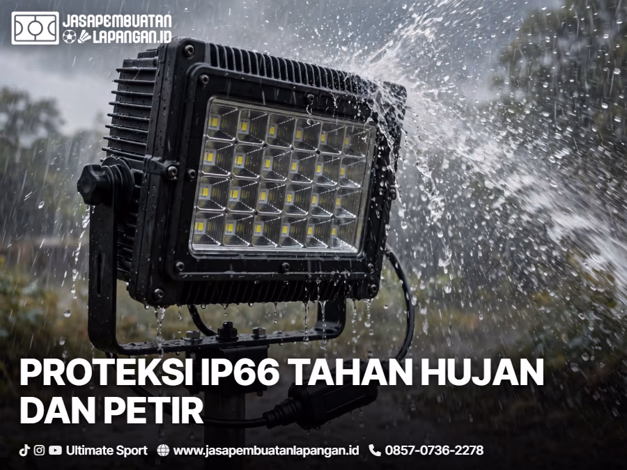 Standar Lampu Sorot Lapangan Olahraga Outdoor: Kebutuhan Watt, Lux, dan Tiang 5 fitur wajib lampu outdoor sertifikasi ip66 waterproof dan proteksi petir